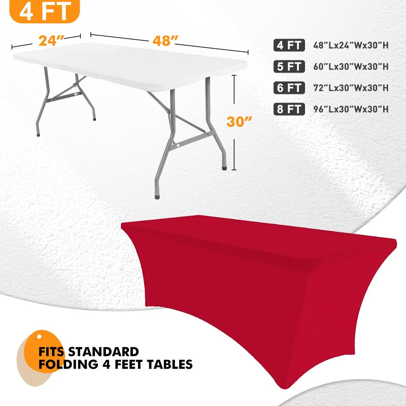 SEPARO 2 Pack 4 Ft Red Table Cover Fitted Rectangular Tablecloth Stretchable Fabric Table Cloth 4 ft Wrinkle-Free for Party Tradeshows Banquet Weddings Cocktail - Image 2